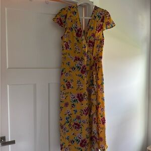 Xhilaration Yellow Flutter Sleeve Wrap Midi Dress